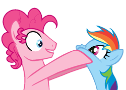 Size: 779x559 | Tagged: safe, artist:yaco, pinkie pie, rainbow dash, earth pony, pegasus, pony, g4, blue eyes, bubble berry, female, half r63 shipping, hooves on cheeks, looking at each other, male, mare, multicolored hair, multicolored mane, nose wrinkle, pink mane, rainbow hair, rule 63, ship:bubbledash, ship:pinkiedash, shipping, simple background, smiling, squishy cheeks, stallion, transparent background