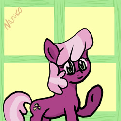 Size: 1024x1024 | Tagged: safe, artist:wrath-marionphauna, cheerilee, earth pony, pony, g4, female, looking at you, mare, school, smiling, solo, underhoof, waving, window