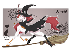 Size: 1920x1397 | Tagged: safe, artist:dementra369, oc, oc only, oc:shining frost, bat, cat, kirin, pony, broom, clothes, commission, flying, flying broomstick, hat, male, simple background, socks, solo, spider web, stallion, striped socks, transparent background, witch, witch hat, ych result