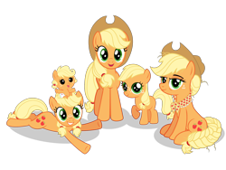 Size: 2778x2085 | Tagged: safe, artist:gutovi, applejack, earth pony, pony, g4, age progression, applejack appreciation day, applejack day, applejack's hat, baby, babyjack, braided tail, clothes, cowboy hat, cute, diaper, female, filly, filly applejack, foal, freckles, granny smith's shawl, green eyes, hat, high res, jackabetes, jackletree, lidded eyes, looking at you, lying down, mare, multeity, older, older applejack, open mouth, open smile, prone, raised hoof, self ponidox, shadow, show accurate, simple background, sitting, smiling, sprawl, standing, tail, teenage applejack, teenager, time paradox, transparent background, younger