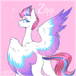 Size: 1280x1280 | Tagged: safe, artist:adele-blooming-art, zipp storm, pegasus, pony, g5, my little pony: a new generation, female, looking back, pink background, simple background, solo