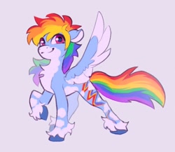 Size: 883x768 | Tagged: safe, artist:draw3, rainbow dash, pegasus, pony, g4, alternate cutie mark, alternate design, chest fluff, coat markings, colored ears, colored hooves, colored wings, pale belly, raised hoof, smiling, socks (coat markings), solo, spread wings, two toned wings, unshorn fetlocks, wings