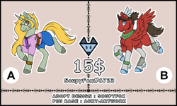 Size: 2500x1500 | Tagged: safe, artist:acry-artwork, artist:soupyfox, oc, pegasus, pony, unicorn, adoptable, bandana, base used, belly fluff, chest fluff, clothes, fluffy, glasses, looking at you, socks
