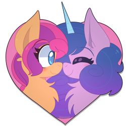 Size: 2000x2000 | Tagged: safe, artist:saveraedae, izzy moonbow, sunny starscout, earth pony, pony, unicorn, g5, my little pony: a new generation, chest fluff, female, heart, high res, lesbian, ship:moonscout, shipping