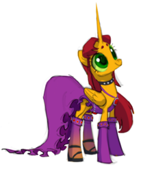 Size: 400x439 | Tagged: safe, artist:house-of-tykayl, alicorn, pony, beanbrows, clothes, costume, crossover, eyebrows, female, hoof hold, ponified, simple background, smiling, solo, species swap, starfire, teen titans, white background