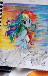 Size: 1920x3012 | Tagged: safe, artist:liaaqila, rainbow dash, equestria girls, g4, clothes, dress, eye clipping through hair, eyebrows, eyebrows visible through hair, female, high res, looking at you, smiling, smiling at you, solo, sundress, take my hand, traditional art