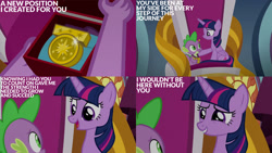 Size: 1280x720 | Tagged: safe, edit, edited screencap, editor:quoterific, screencap, spike, twilight sparkle, alicorn, dragon, pony, g4, my little pony: friendship is magic, season 9, the ending of the end, bsbff, female, male, mare, open mouth, open smile, smiling, twilight sparkle (alicorn), winged spike, wings