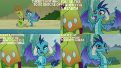 Size: 1280x720 | Tagged: safe, edit, edited screencap, editor:quoterific, screencap, princess ember, thorax, changedling, changeling, dragon, pony, g4, season 7, triple threat, female, king thorax, male, open mouth, open smile, smiling