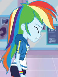 Size: 1920x2552 | Tagged: safe, screencap, rainbow dash, dashing through the mall, equestria girls, equestria girls specials, g4, my little pony equestria girls: better together, my little pony equestria girls: holidays unwrapped, breasts, clothes, cropped, cutie mark, cutie mark on clothes, eyes closed, female, frown, geode of super speed, gritted teeth, high res, hoodie, jewelry, magical geodes, necklace, solo