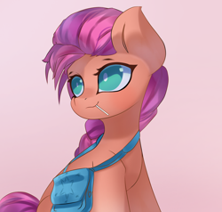 Size: 2600x2470 | Tagged: safe, artist:jfrxd, sunny starscout, earth pony, pony, g5, my little pony: a new generation, bag, candy, cute, female, food, high res, lollipop, mare, saddle bag, smiling, solo, sunnybetes, white pupils