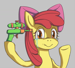 Size: 1500x1363 | Tagged: safe, artist:sonicdramon, apple bloom, earth pony, pony, g4, crying, female, filly, implied suicide attempt, solo, watergun