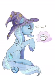 Size: 1543x2183 | Tagged: safe, artist:ardilya, trixie, pony, unicorn, g4, cup, digital art, halloween, holiday, simple background, sketch, teacup