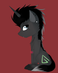 Size: 2190x2738 | Tagged: safe, artist:lucky-em, oc, oc only, pony, unicorn, chest fluff, ear piercing, high res, horn, piercing, red background, simple background, solo, unicorn oc