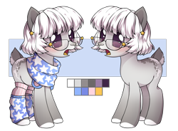 Size: 2600x1916 | Tagged: safe, artist:miioko, oc, oc only, oc:ollie, earth pony, pony, clothes, colored hooves, duo, ear piercing, earth pony oc, glasses, leg warmers, open mouth, piercing, reference sheet, scarf, simple background, transparent background