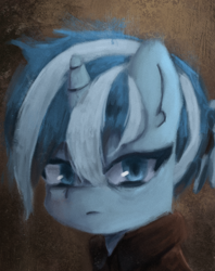 Size: 1536x1940 | Tagged: safe, artist:menalia, oc, oc only, oc:freezy coldres, pony, unicorn, bust, clothes, female, horn, looking at you, mare, portrait