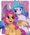 Size: 2000x2288 | Tagged: safe, artist:potetecyu_to, izzy moonbow, sunny starscout, alicorn, bat pony, bat pony alicorn, pony, g5, my little pony: a new generation, alicornified, bat ponified, bat wings, chest fluff, curved horn, duo, duo female, fangs, female, high res, horn, izzy moonbat, izzycorn, looking at each other, mare, open mouth, open smile, race swap, smiling, smiling at each other, smirk, sunny starbat, tongue out, wings
