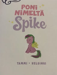 Size: 703x923 | Tagged: safe, artist:anthony conley, spike, pegasus, pony, g4, my little pony. poni nimeltä spike, book, eyes closed, finnish, male, ponified, ponified spike, solo, species swap, stallion