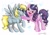 Size: 6905x4800 | Tagged: safe, artist:yulyeen, izzy moonbow, oc, oc:cloud cuddler, pegasus, pony, unicorn, g5, my little pony: a new generation, absurd resolution, accessory, backwards cutie mark, cute, cutie mark, duo, duo female, eye contact, female, glasses, happy, horn, looking at each other, mare, mouse cursor, open mouth, pegasus oc, raised hoof, red eyes, simple background, spread wings, standing, tail, traditional art, watercolor painting, wings, yellow mane, yellow tail