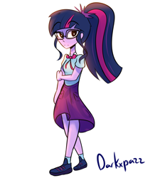 Size: 1920x2200 | Tagged: safe, artist:darkxpazz, sci-twi, twilight sparkle, equestria girls, g4, clothes, female, glasses, ponytail, simple background, skirt, solo, white background