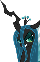 Size: 2000x3099 | Tagged: safe, artist:frownfactory, queen chrysalis, changeling, changeling queen, a canterlot wedding, g4, bust, crown, evil grin, eyeshadow, female, grin, high res, horn, jewelry, makeup, regalia, simple background, smiling, smug, solo, transparent background, vector, wings
