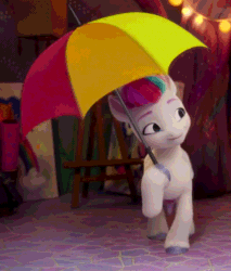 Size: 636x746 | Tagged: source needed, safe, screencap, zipp storm, pegasus, pony, g5, my little pony: a new generation, spoiler:my little pony: a new generation, adorazipp, animated, cropped, cute, dancing, female, fit right in (g5), gif, happy, hoof hold, how do hooves work?, loop, mare, smiling, solo, umbrella