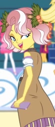Size: 269x610 | Tagged: safe, screencap, vignette valencia, equestria girls, equestria girls specials, g4, my little pony equestria girls: better together, my little pony equestria girls: rollercoaster of friendship, back, cellphone, cropped, female, flower, flower in hair, phone, smartphone