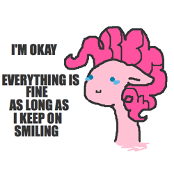 Size: 500x500 | Tagged: safe, artist:askpinkiepieandfriends, pinkie pie, earth pony, pony, g4, bust, female, floppy ears, mare, simple background, smiling, solo, teary eyes, white background