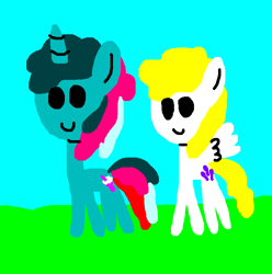 Size: 698x703 | Tagged: safe, artist:tommothetankengine57, fizzy, surprise, pegasus, pony, twinkle eyed pony, unicorn, g1, adoraprise, cute, drawception, duo, female, fizzybetes, friends, land, mare, ponyland, smiley face, smiley face ponies, smiling
