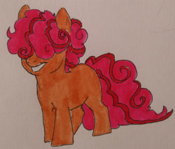 Size: 2633x2248 | Tagged: safe, artist:deadcat1888, oc, oc only, oc:cherry swirl, earth pony, pony, hair over eyes, high res, offspring, parent:cherry jubilee, parent:flam, smiling, solo, traditional art