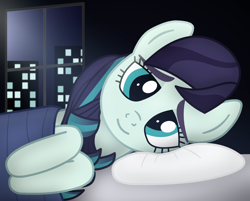 Size: 1920x1540 | Tagged: safe, artist:starless, derpibooru exclusive, coloratura, earth pony, pony, g4, bed, explicit description, female, looking at you, mare, pillow, sharing a bed, solo, waifu, waking up, wholesome
