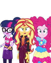 Size: 1285x1565 | Tagged: safe, artist:lightning_musicwave, pinkie pie, sci-twi, sunset shimmer, twilight sparkle, equestria girls, equestria girls specials, g4, my little pony equestria girls: better together, my little pony equestria girls: sunset's backstage pass, clothes, female, looking at you, music festival outfit, simple background, transparent background, trio, trio female