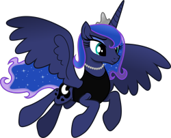 Size: 5021x4049 | Tagged: safe, artist:anime-equestria, princess luna, alicorn, pony, g4, alternate hairstyle, classy, clothes, eyeshadow, female, horn, jewelry, makeup, necklace, pearl necklace, simple background, smiling, solo, spread wings, transparent background, vector, wings