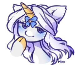 Size: 910x805 | Tagged: safe, artist:miioko, oc, oc only, pony, unicorn, bust, cloven hooves, horn, simple background, smiling, unicorn oc, white background