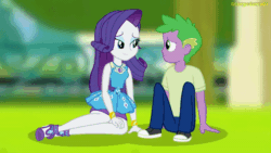 Size: 600x338 | Tagged: safe, artist:georgegarza01, rarity, spike, human, equestria girls, animated, cute, duo, eyes closed, female, hand on cheek, human spike, kiss on the lips, kissing, looking at each other, love, male, rarity peplum dress, romance, shipping, show accurate, sparity, straight, youtube link