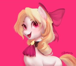 Size: 2048x1775 | Tagged: safe, artist:bubblepurity, oc, oc only, oc:candy puremag, earth pony, pony, bow, choker, hair bow, open mouth, smiling, solo