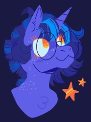 Size: 2060x2774 | Tagged: safe, artist:pastacrylic, oc, oc only, pony, unicorn, bust, eyebrows, eyebrows visible through hair, glasses, high res, multicolored hair, portrait, simple background, solo