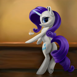 Size: 3375x3375 | Tagged: safe, artist:flusanix, rarity, pony, unicorn, g4, bipedal, bipedal leaning, butt, coffee, coffee cup, cup, female, glowing, glowing horn, high res, horn, leaning, looking at you, looking back, looking back at you, magic, magic aura, mare, plot, rear view, rearity, simple background, smiling, smiling at you, solo, telekinesis
