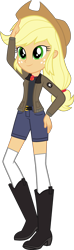Size: 1215x4095 | Tagged: safe, artist:edy_january, edit, vector edit, applejack, equestria girls, g4, applejack's hat, boots, clothes, cowboy hat, cowgirl, geode of super strength, girls und panzer, hand on hip, hat, jacket, long socks, magical geodes, marine, marines, military, pants, saunders, shirt, shoes, short pants, socks, solo, t-shirt, thigh highs, thigh socks, united states, usmc, vector