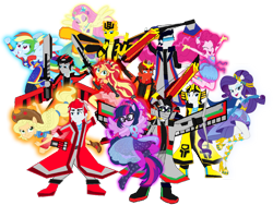 Size: 2870x2160 | Tagged: safe, artist:robertsonskywa1, artist:sapphiregamgee, applejack, fluttershy, pinkie pie, rainbow dash, rarity, sci-twi, sunset shimmer, twilight sparkle, equestria girls, g4, arm cannon, axe, boots, bumblebee (transformers), clothes, disc, eqg promo pose set, equestria girls-ified, female, gloves, high res, humane five, humane seven, humane six, ironhide, jazz, male, png, rodimus, shoes, sideswipe, simple background, sunstreaker, super ponied up, sword, transformers, transparent background, weapon, wheeljack, wings
