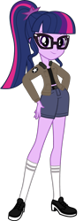 Size: 1536x4096 | Tagged: safe, artist:edy_january, edit, vector edit, sci-twi, twilight sparkle, equestria girls, g4, belt, clothes, geode of telekinesis, girls und panzer, glasses, jacket, magical geodes, marine, marines, military, pants, saunders, sergeant, short pants, simple background, solo, tank top, transparent background, united states, usmc, vector