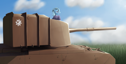 Size: 3922x2009 | Tagged: safe, artist:stardustspix, trixie, pony, unicorn, equestria at war mod, g4, clothes, grass, high res, tank (vehicle), tank destroyer