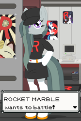 Size: 3200x4800 | Tagged: safe, alternate version, artist:fascismnotincluded, marble pie, earth pony, semi-anthro, g4, arm hooves, pokémon, solo, team rocket