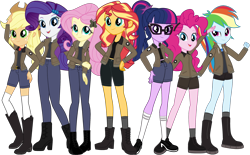 Size: 2680x1660 | Tagged: safe, artist:edy_january, edit, vector edit, applejack, fluttershy, pinkie pie, rainbow dash, rarity, sci-twi, sunset shimmer, twilight sparkle, equestria girls, equestria girls series, g4, boots, clothes, eqg promo pose set, geode of empathy, geode of fauna, geode of shielding, geode of sugar bombs, geode of super speed, geode of super strength, geode of telekinesis, girls und panzer, group, humane five, humane seven, humane six, jacket, magical geodes, marine, marines, military, military uniform, pants, russia, saunders, shoes, simple background, socks, soldier, soldiers, thigh highs, thigh socks, transparent background, uniform, united kingdom, united states, usmc, vector