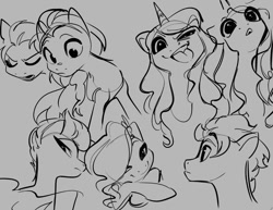 Size: 1075x832 | Tagged: safe, artist:glacierclear, hitch trailblazer, izzy moonbow, pipp petals, sunny starscout, zipp storm, earth pony, pegasus, pony, unicorn, g5, my little pony: a new generation, crossed hooves, expressions, female, grayscale, lidded eyes, male, mane five, mare, monochrome, stallion, tongue out