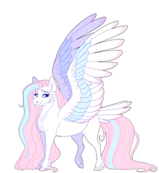 Size: 2200x2400 | Tagged: safe, artist:uunicornicc, oc, oc only, pegasus, pony, colored wings, female, high res, mare, multicolored wings, simple background, solo, tail, tail feathers, white background, wings