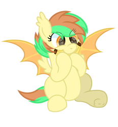 Size: 2600x2800 | Tagged: safe, artist:ponkus, oc, oc only, oc:banana blitz, bat pony, hybrid, pegasus, pony, banana, commission, cute, female, food, herbivore, high res, hybrid wings, mare, simple background, solo, transparent background, wings