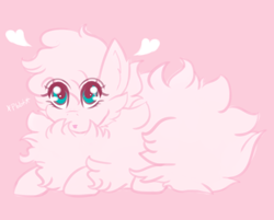 Size: 2732x2195 | Tagged: safe, artist:lucky-em, oc, oc only, oc:fluffle puff, earth pony, pony, cute, eyelashes, female, fluffy, high res, lying down, mare, ocbetes, pink background, prone, simple background, solo