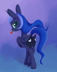 Size: 1350x1704 | Tagged: safe, artist:dusthiel, princess luna, alicorn, pony, g4, abstract background, bedroom eyes, butt, dock, female, flower, flower in mouth, looking at you, looking back, looking back at you, mare, moonbutt, mouth hold, plot, ponytober, raised hoof, rose, solo, tail, underhoof