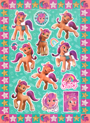 Size: 1200x1636 | Tagged: safe, sunny starscout, earth pony, pony, g5, my little pony: a new generation, abstract background, coat markings, female, mare, scan, socks (coat markings), sticker