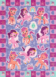 Size: 1200x1648 | Tagged: safe, pipp petals, sunny starscout, earth pony, pegasus, pony, g5, my little pony: a new generation, abstract background, coat markings, eyes closed, female, mare, one eye closed, open mouth, scan, socks (coat markings), sticker